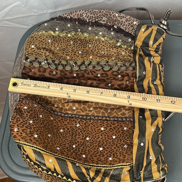 Rita Diana for Mylinka Vintage Animal Print Cinch Bag w/ Crystals Gypsy Boho - Picture 6 of 7